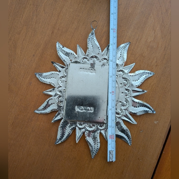 Vintage Boho Mexican Tin Punch Art Mirror, Sun And Moon/Celestial Theme - Picture 4 of 5